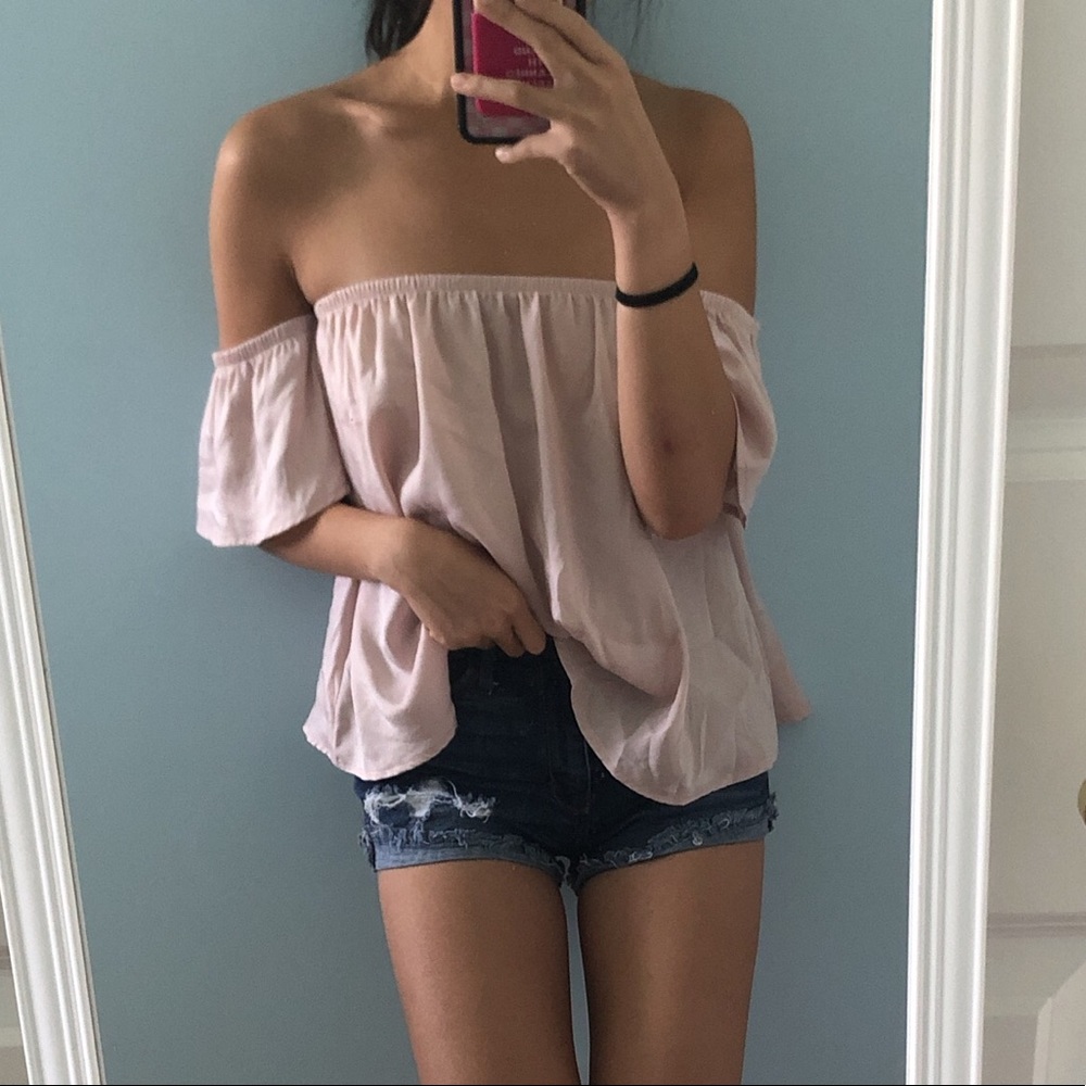 off the shoulder baby pink top